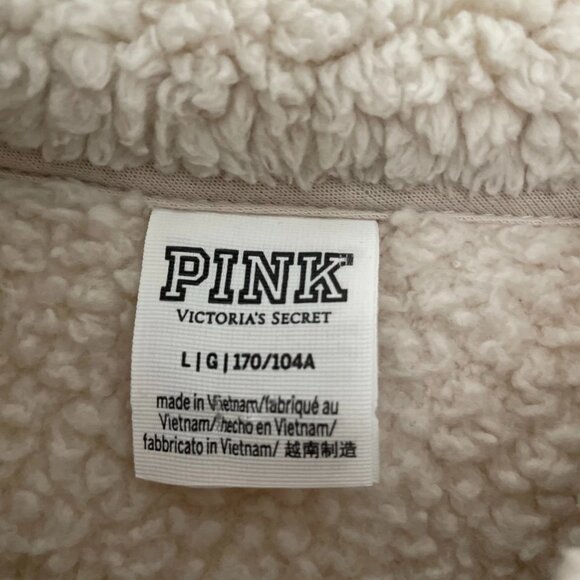 Pink Victoria's Secret Womens Ivory Cozy Chic Sherpa Teddy Full Zip Jacket Sz L - Picture 3 of 8